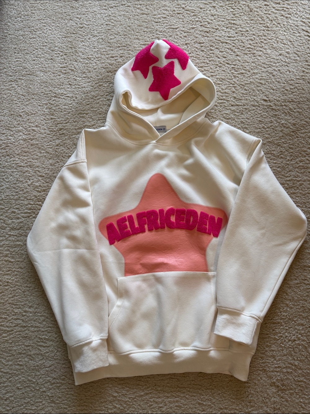 Aelfric Eden White Hoodie with Pink & Light Pink Star Appliques